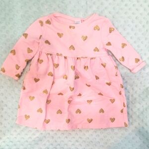 Carters Girls Pink and Gold Heart Dress 18m
